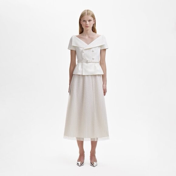 Self-Portrait White Off Shoulder Midi Dress - Picture 2 of 5